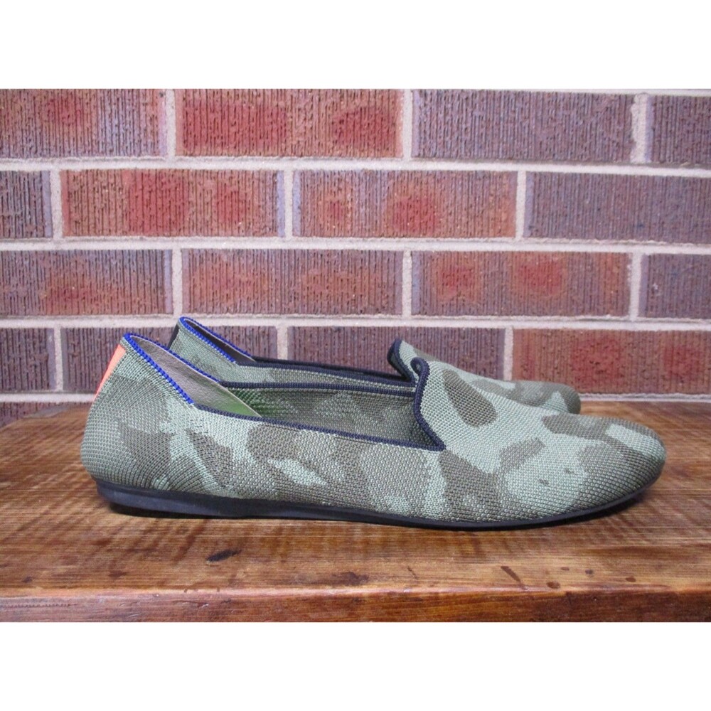 Rothys Womens The Point Slip On Ballet Flats Green Camo Knit Shoes Size 9.5